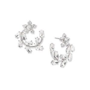 INC Silver-Tone Medium Crystal Flower Bypass Hoop Earrings New